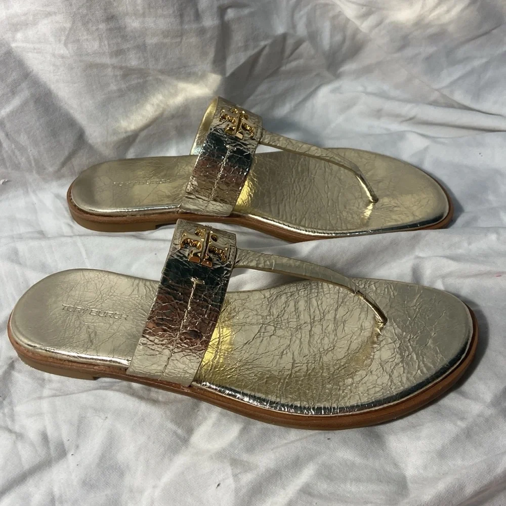 Like new Tory Burch Mini Everly Flat Sandal gold slim